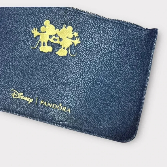 New PANDORA x Disney Mickey & Minnie Mouse Gold Navy Blue Wristlet Pouch Magical - Picture 12 of 12
